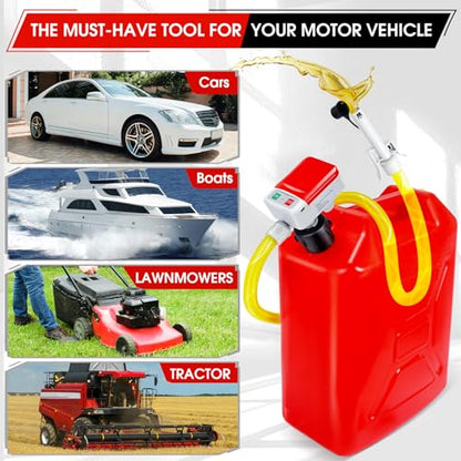 Fuel Transfer Pump with Auto-Stop,3.4GPM, USB & AA Battery Powered,30s Alert Beep,51"Hose Portable Fuel Pump with 4 Tank Adapter,Portable Liquid Pump with Nozzle for Gasoline,Diesel,Oil