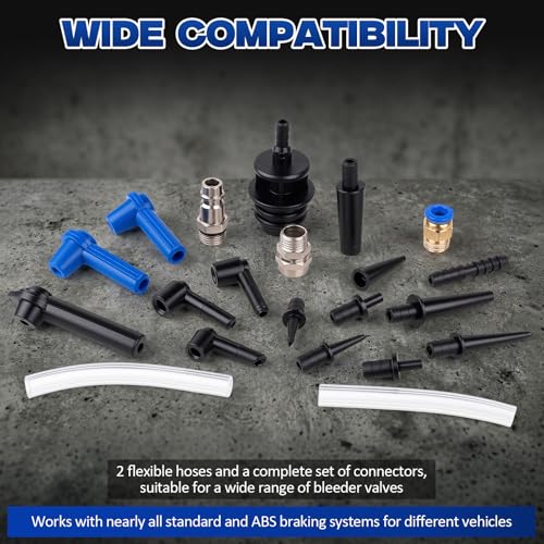 Pneumatic Brake Bleeding Tool with 3L Suction Can, 1L Refill Bottle and 22 Universal Fittings - One Person Upgrade Tool for Car Brake Fluid Bleeding, Automotive Maintenance Use