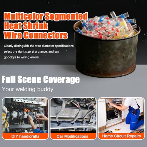 120PCS Solder Seal Wire Connectors Heat Shrink Butt Connectors Kit | Waterproof Heat Shrink Electrical Terminals, Insulated Solderless Wiring Splice Connectors for Marine, Automotive Boat Truck