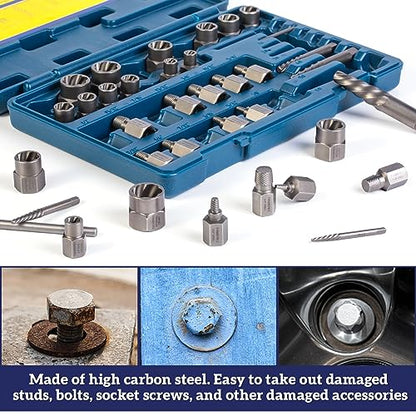 Screw & Bolt Extractor Set,36 Pieces extractor set | 2-in-1 Multi-Spline Lug Nut Remover, Easy Out Stripped Screw Removal Tool Kit