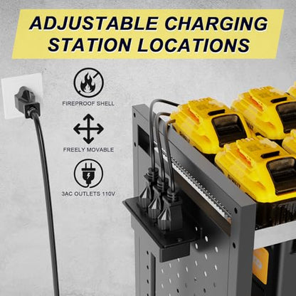 6-Tier Large Power Tool Organizer Cart with Charging Station, Heavy-Duty Garage Rolling Tool Cart with 6 Wheels, 8 Hooks & Adjustable Shelves, Holds 700LBS+ - color: Black