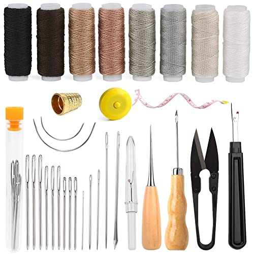 BAGERLA Upholstery Repair Sewing Kit Heavy Duty Sewing Kit with Awl Tools, Seam Ripper, Hand Stitching Needles, Upholstery Thread, Leather Craft Tool for Shoes Sofa Tent Carpet Craft DIY - color: 8 colors
