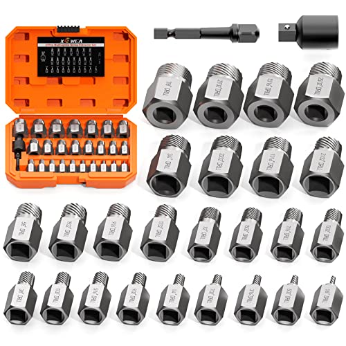 XEWEA 27PCS Upgrade Screw Extractor Set, 3/8" Drive Easy Out Kit | Hex Head Multi-Spline Bolt Extractor EZ Out Remover Tool Set for Removing Broken Studs, Bolts, Studs, Screws, CR-MO Steel - color: 27pcs