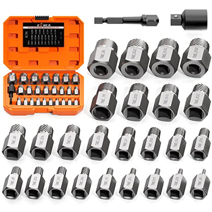 XEWEA 27PCS Upgrade Screw Extractor Set, 3/8" Drive Easy Out Kit | Hex Head Multi-Spline Bolt Extractor EZ Out Remover Tool Set for Removing Broken Studs, Bolts, Studs, Screws, CR-MO Steel - color: 27pcs