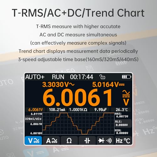 DM40A/B/C Digital Multimeter 59999 Counts, 4.5-Digit Rechargeable 3 in 1 Handheld Oscilloscope Multimeter Signal Generator,50M Sample Rate, Diode Test Automotive Tools (DM40C)