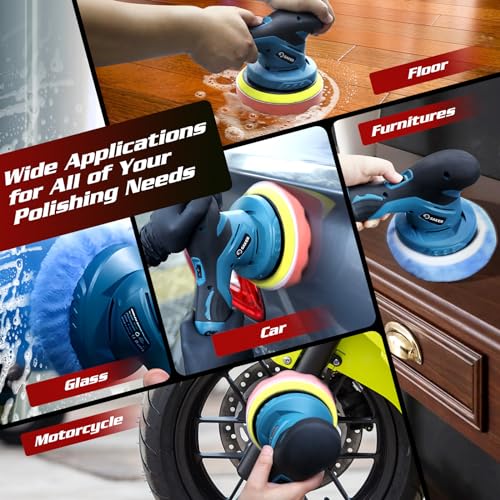 Saker Cordless Car Buffer Polisher - 6 Inch Portable Polishing Waxer Machine Kit for Car Detailing, with 3PCS 12V 2000mAh Batteries, Cloth, Bag, Gloves, Extends to 22 Attachments - style: BUFFER POLISHER +3 BATTERIES+BAG