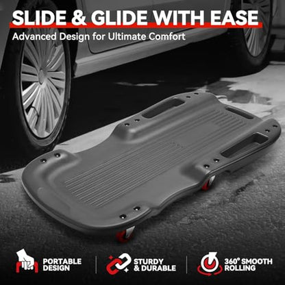 Auto Dynasty Universal 38" L X 20" W Gray Lightweight Rolling Mechanic Creeper Seat Repair Tool for Car Vehicle Home Warehouse - color: Gray