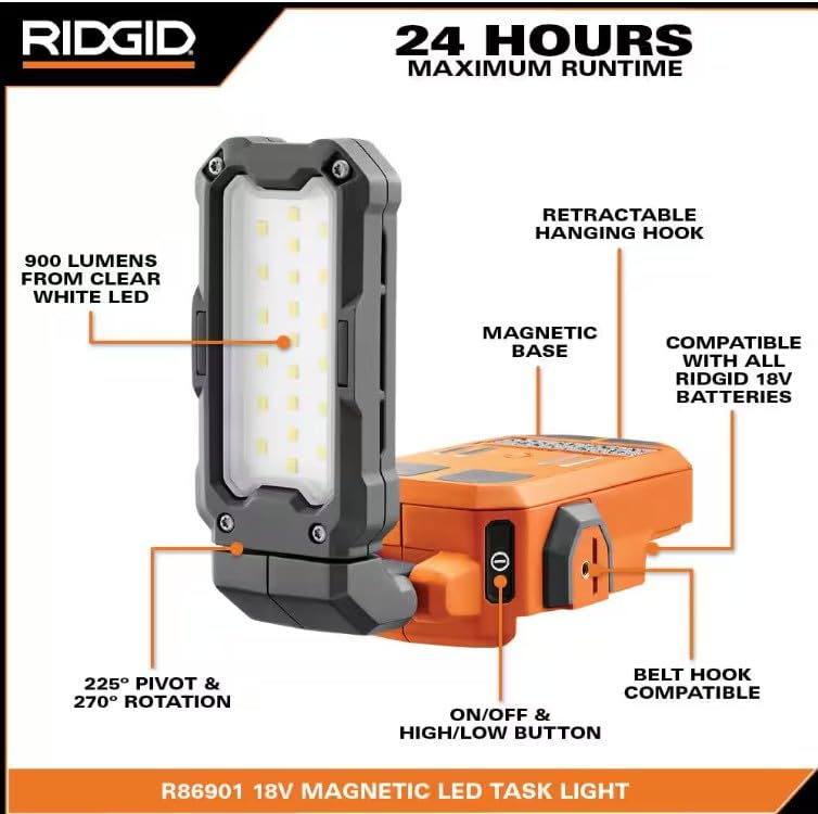 RIDGID Heavy Duty 18V Cordless Magnetic Task Light (Tool Only)