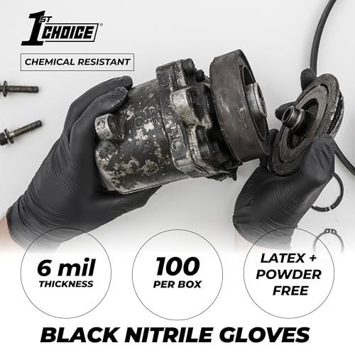 1st Choice Nitrile Gloves, Disposable, Latex-Free, Black, 6 Mil, Industrial, for Mechanics, Cleaning, Automotive and Home Use - size: Large, style: 2 Cases of 1000