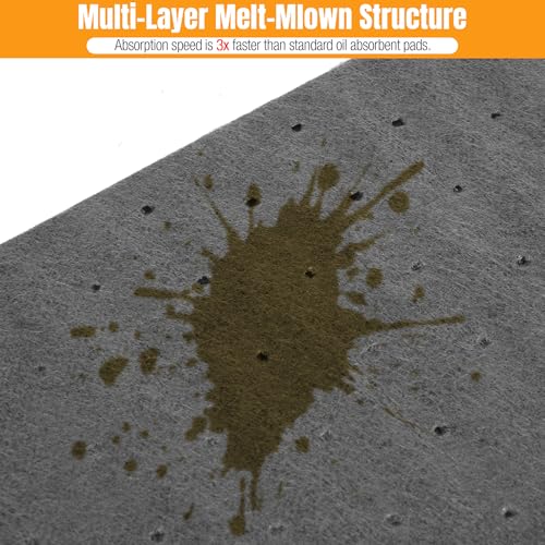 100 PC Oil Absorbent Pads, 13"x10"x2mm | Meltblown Polypropylene Mats, Hand-Tear Lines, Vacuum Packaging for Garage, Workshop & Under Car