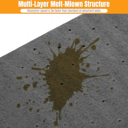 100 PC Oil Absorbent Pads, 13"x10"x2mm | Meltblown Polypropylene Mats, Hand-Tear Lines, Vacuum Packaging for Garage, Workshop & Under Car