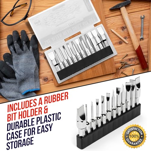 Slotted Screwdriver Bit Set | Premium12pc Complete SAE Set Bit Holder and Storage case Precision 1/4in Hex Shank Magnetic Flat Head Drive Bits Set 2 in Long Security Set for Drill Impact Drivers - style: SLOTTED (SAE)