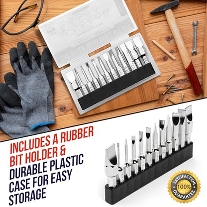 Slotted Screwdriver Bit Set | Premium12pc Complete SAE Set Bit Holder and Storage case Precision 1/4in Hex Shank Magnetic Flat Head Drive Bits Set 2 in Long Security Set for Drill Impact Drivers - style: SLOTTED (SAE)