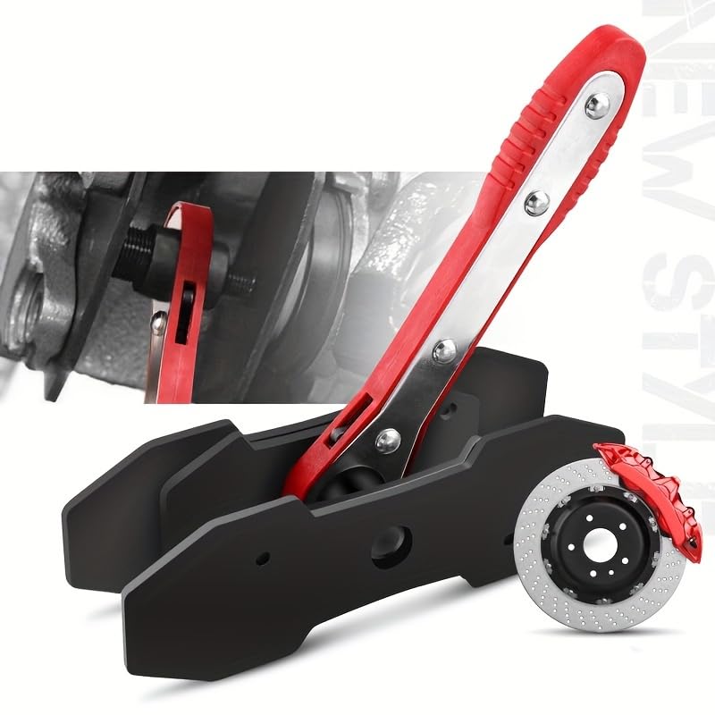 Brake Caliper Press Tool, Ratcheting Piston Compressor, Universal | Red anodized steel, disc brake service, piston compression, ratcheting operation, universal compatibility