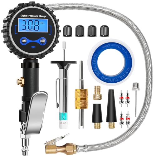 Vondior Digital Tire Inflator with Pressure Gauge 200 PSI - Large 2" Digital Dial, Heavy Duty Air Chuck and Compressor Accessories with Tire Tread Depth Gauge and Quick Connect Coupler Car Accessories - color: Tire Inflator Gauge, size: 3-200 PSI