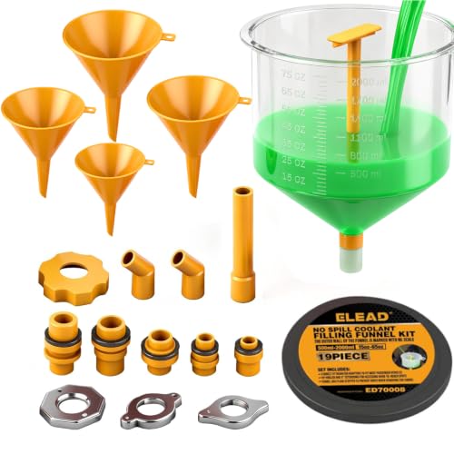 ELEAD No-Spill Coolant Funnel Kit - 19-Piece Radiator Funnel burping kit, coolant Bleeder kit, Extra Funnels and Adapters for Universal Vehicle - color: Multi-use Version Yellow