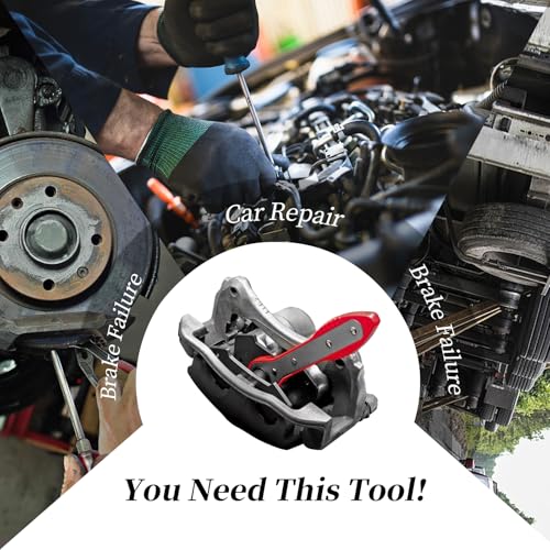 MAYESAR Brake Caliper Compression Tool, Caliper Piston Compressor Tool With Additional 2 pcs Large Steel Plate and 2 Hooks, 360°Adjustable Brake Caliper Tool for Single Twin Quad Piston Calipers (Red) - color: Red