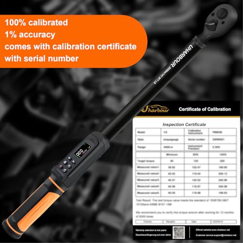 Uharbour 1/2" Drive Digital Torque Wrench 3.8-250.8 Ft.lb | ±1% Accuracy Wrench with Vibration, Buzzer & LED Alert for Car & Moto - size: 1/2" Drive 3.8-250.8 ft.lbs