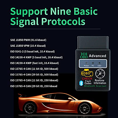 OBD2 Bluetooth Wireless Diagnostic Code Reader OBD II Scan Tool Reset & Clear Check Car Engine Light,Bluetooth Scanner Read, Compatible with iOS& Android & Windows - color: black