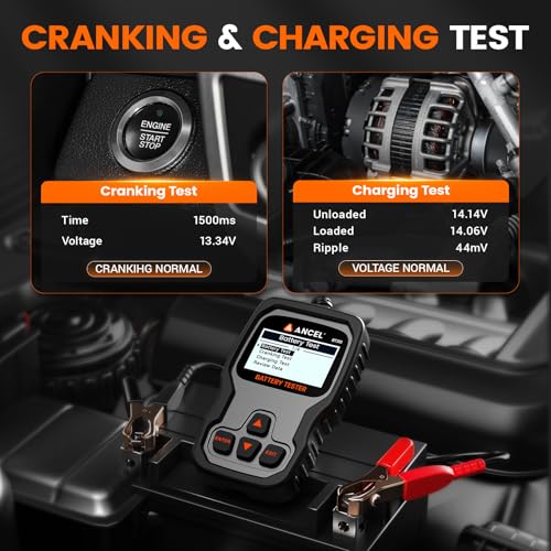 ANCEL BT310 12V 24V Car Battery Tester, Lead-Acid & Lithium Battery Load Tester for 100-2000 CCA, Test Automotive Battery Health, Cranking & Charging System for Car Truck Motorcycle RV ATV Boat & More