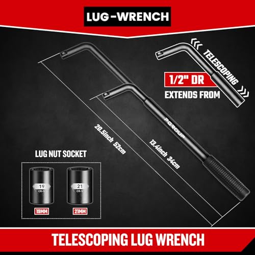 zhax Telescoping Lug Wrench, Extended Lug Wheel Wrench with 19mm(3/4") and 21mm(13/16”) CR-V Steel Sockets, Tire Repair Tools for Car, Truck & Van