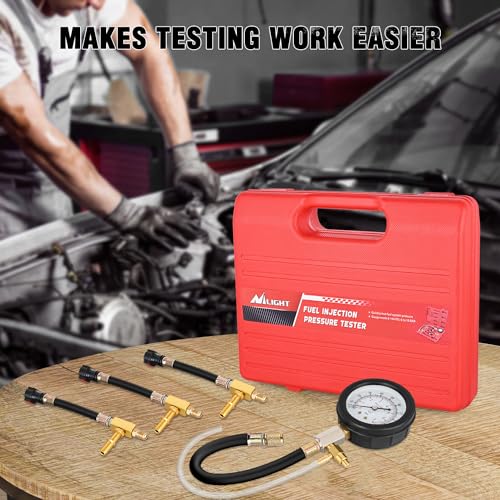 Nilight Fuel Pressure Gauge Tester Kit with Quick Connected Hose, 0-100 PSI Fuel Pressure Tester Tool with 6.30 7.89 9.49 Fuel Line Fittings, 4PCS - color: Basic A