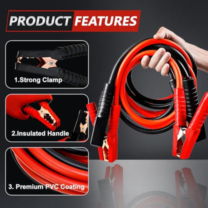 iMeshbean 2/0 Gauge 20FT Jumper Cables, Commercial Grade Automotive Booster Cables for Jump Starting Dead or Weak Batteries, Heavy Duty Booster Cable for Car Van Truck,with Storage Bag - size: 2/0 Gauge - 20FT