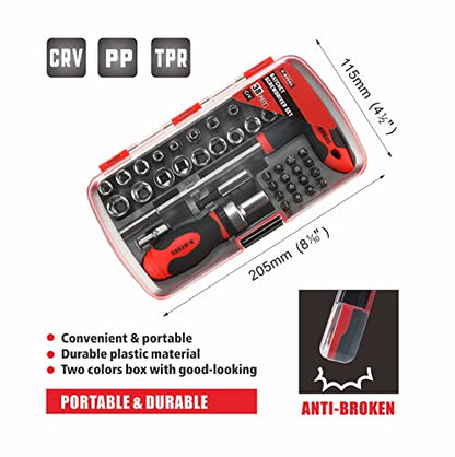 38-Piece Ratcheting Screwdriver Sets nut Driver Set Magnetic Torx Slotted Phillips Square Muti Screwdriver Bits Sockets Set T-Handle Rachet Tools Set Basic Tool Kit for Home Repair Dorm Mechanics - size: 38PCS