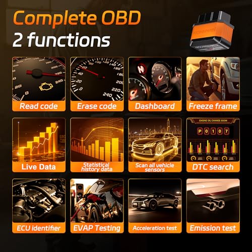 KONNWEI OBD2 Bluetooth Scanner Engine Code Reader w/Power ON/Off Button | Wireless Car Scanner w/Battery voltage Test Live Data Stream Freeze Frame I/M Readiness for iOS & Android