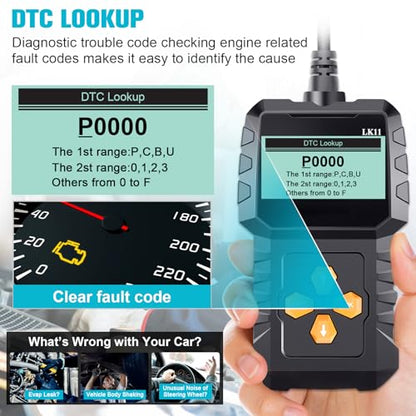 OBD2 Scanner Ease Setup Plug-Play: Clear Reset Engine Error Code | Professional Code Reader Diagnostic Scan Tools with Freeze Frame/I/M Readiness for Cars Since 1996 & Newer - LK11