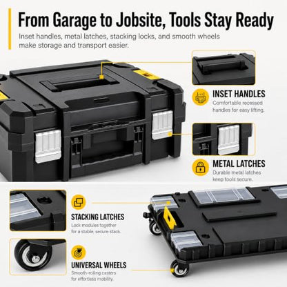 TLGREEN 4-Tier Stackable Rolling Tool Box with Cantilever Tray | Tool Storage System with 180-Degree Cantilever Tray; Faster Access to Frequently Used Accessories And Small Parts