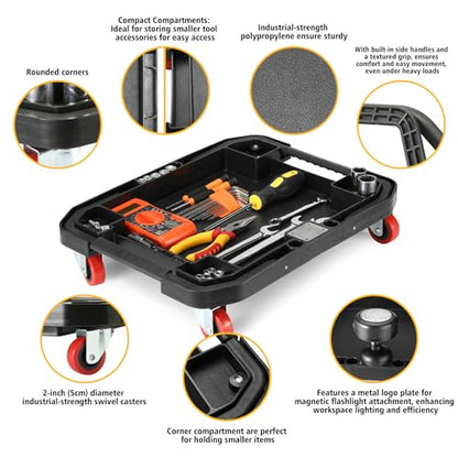 ELAFROS Tool Creeper Rolling Tray with 4 Swivel Casters, 55 lbs Capacity | Caddy Tray for Automotive Mechanics, DIY Garage Repair, Rolling Tool Organizer, Parts Tray, Workshop Service Cart Storage