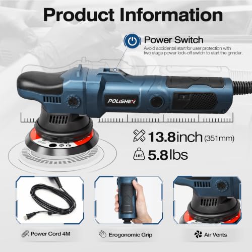 Buffer Polisher, 15mm Dual Action Random Orbital Polisher, 5 Inch/6 Inch Car Detailing Kit, 6 Variable Speed 2000-5200 RPM – Professional Car Buffer for Trucks and SUVs