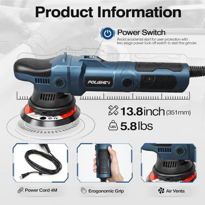 Buffer Polisher, 15mm Dual Action Random Orbital Polisher, 5 Inch/6 Inch Car Detailing Kit, 6 Variable Speed 2000-5200 RPM – Professional Car Buffer for Trucks and SUVs