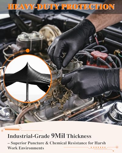 wcy 9 Mil Heavy Duty Disposable Nitrile Gloves, Black Medium, Diamond Grip | 80 Ct Disposable Latex Free Chemical Resistant Thick Rubber Gloves for Mechanic,Auto Repair,Industrial,Food Processing - color: Black-80, size: Medium
