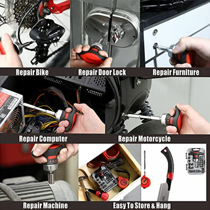 X-Steel 24 in 1 Magnetic Screwdriver, Socket Ratchet Wrench Set, Mini Racheting T-Handle Torx Slotted Phillips Square Screwdriver Set Tools Set with Portable case for Home Dorm - size: 24PCS