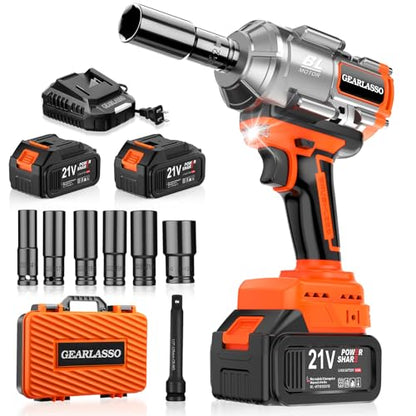 1600Nm(1200Ft-lbs) High Torque Cordless Impact Wrenches 1/2" Brushless Impact Gun Wrench with 2 x 4.0Ah 21V Batteries, 6 Sockets, Extension Bar, Variable Speeds for Home/Car/Truck/RV/Mower - size: 1600N.m