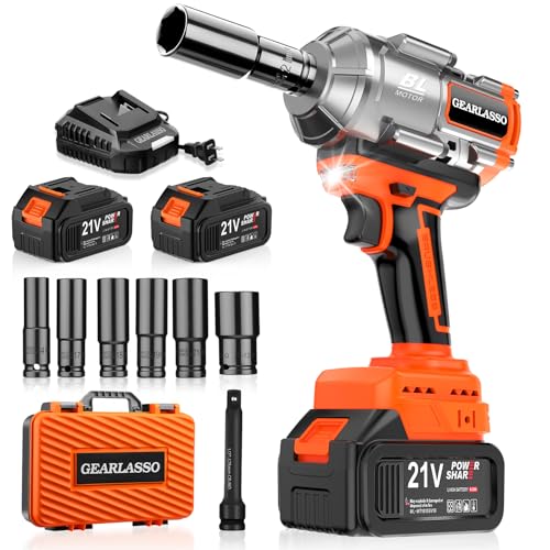1600Nm(1200Ft-lbs) High Torque Cordless Impact Wrenches 1/2" Brushless Impact Gun Wrench with 2 x 4.0Ah 21V Batteries, 6 Sockets, Extension Bar, Variable Speeds for Home/Car/Truck/RV/Mower - size: 1600N.m