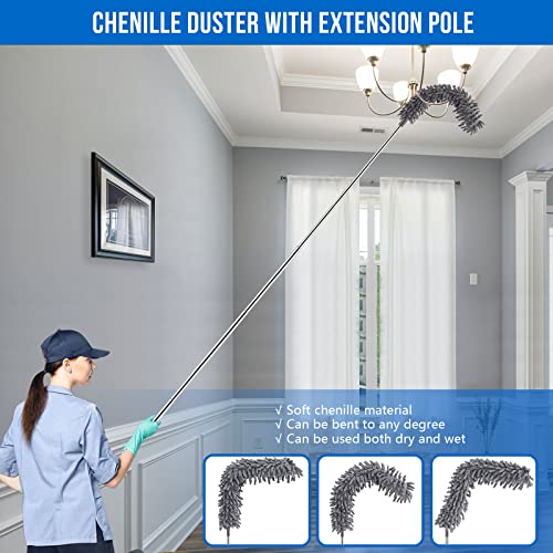 UIMO Microfiber Feather Duster Kit with Extension Pole (30–100") – Bendable Washable Heads, Extendable Dusters for Cleaning Ceiling Fan, High Ceiling, Blinds, Furniture & Cars (5 Pcs) | – Bendable Washable Heads, Extendable Dusters for Cleaning Ceiling Fa