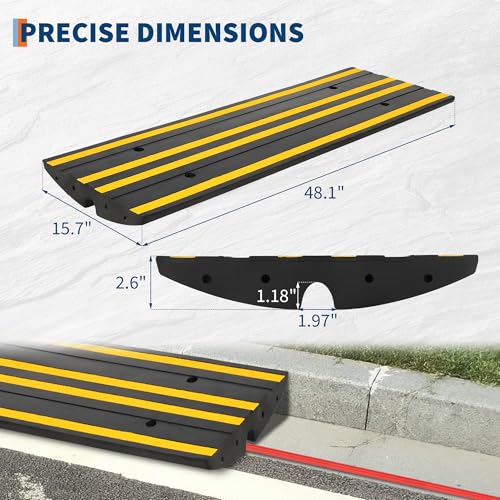 2 Pack 48" Commercial-Grade Rubber Driveway Ramps with Drainage Channels, Low-Profile Curb & Gutter Ramps for Vehicles, Wheelchairs & Carts, All-Weather Garage & Driveway Accessibility Solution