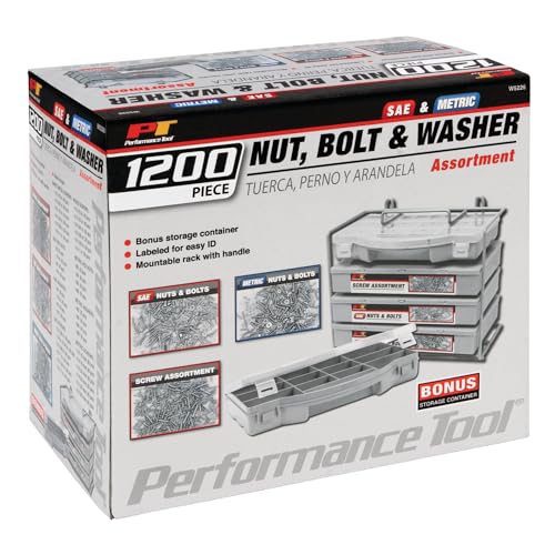 Performance Tool W5226 SEA/Metric Nut and Bolt Assortment with Case, 1,200 pieces