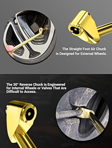 2 Way Connection Air Chuck Set - 1/4 Inch Female NPT Closed Ball Heavy Duty Dual Head and Standard Male Quick Plug Tire Air Fill Kit - size: Golden Head