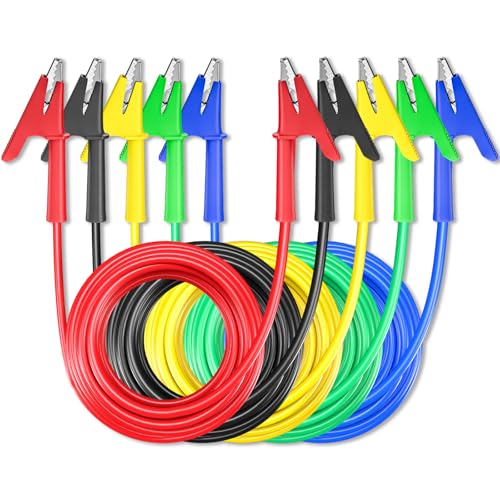 Goupchn 5PCS Alligator Clips Test Leads Dual Ended Crocodile Wire Cable | Five Colors, 16.4ft/5m, With Insulators Clips Test, Flexible Copper Cable, For Electrical Testing - size: 5 Colors-16.4ft/5m, style: Style A