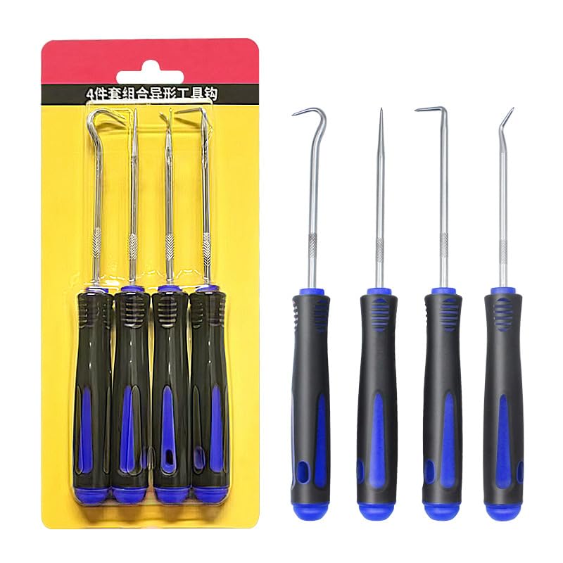 Precision Hook and Pick Set for Automotive Pick Tool Set for Car Auto Oil Seal/O-Ring Seal Gasket Pick Mini Hooks Puller Remover, Blue (4PCS) - color: Blue