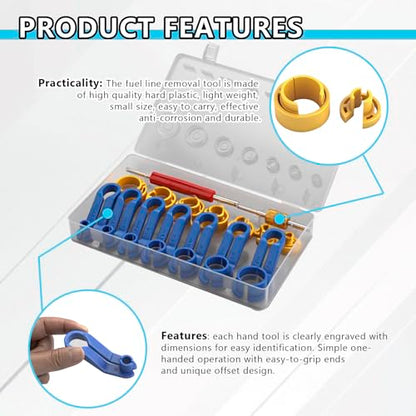 16PCS Car AC Fuel Line Disconnect Tool Set with Storage Box,1/4" 5/16" 3/8" 1/2" 5/8" 3/4" 7/8" Master Quick Disconnect Tool Kit,Fuel Lines & Transmission Oil Cooler Lines for Most Vehicles