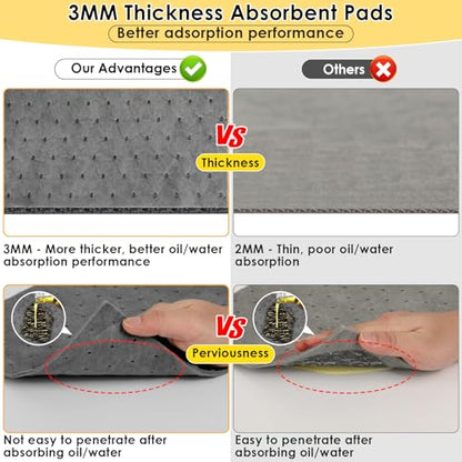 3MM Oil Absorbent Pads - 13" x 10" Universal Absorbing Pad, Dimpled Oil Spill Mat & Water Absorbent Pads for Oil, Water, and Solvents Spill Protection, Home, Garage, Basement (70PCS)
