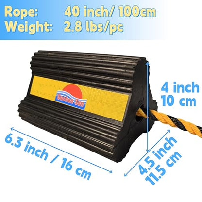Heavy-Duty Yellow Rubber Wheel Chocks with Reflective Strips,Lightweight,6.3x4.5x4 Inch,All-Weather, Non-Slip, Portable Parking Security for Airplan, RV, Trailer Chalk,SUV(4, Yellow) - color: YELLOW