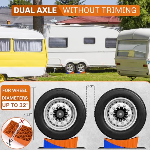 WELLUCK Camper Leveler, RV Leveling Blocks Camper Wheel Chocks Up to 35,000 lbs, 2 Packs Heavy Duty Curved RV Camper Leveler Kit with Anti-Slip Mats for Travel Trailer Easier & Faster Leveling