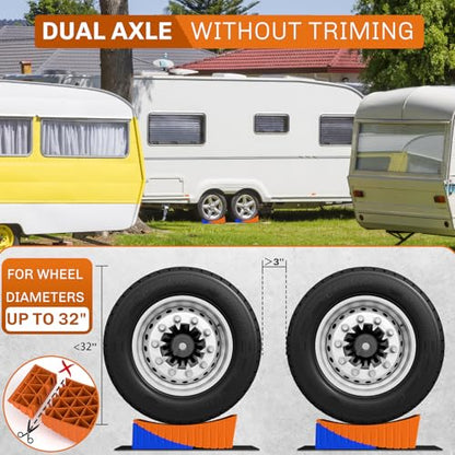 WELLUCK Camper Leveler, RV Leveling Blocks Camper Wheel Chocks Up to 35,000 lbs, 2 Packs Heavy Duty Curved RV Camper Leveler Kit with Anti-Slip Mats for Travel Trailer Easier & Faster Leveling
