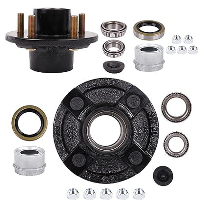 2-Pack 5 on 4.5 Trailer Hub Kit for 3500 lbs Axles, Pre-Installed Races with 1-3/8" & 1-1/16" Bearings, Rust-Resistant Wheel Hub Assembly for Boat Utility Trailers and Long Hauls - size: 5 on 4.5" 3500 lbs